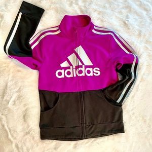 Adidas Purple/Pink & Black Track Athletic Jacket Silver Wording & Stripes - 6X